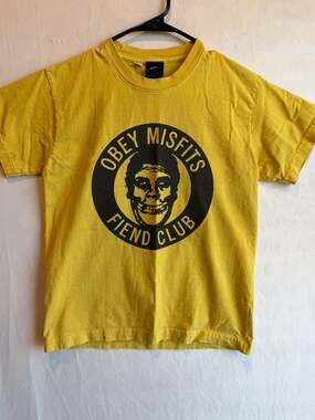 Obey x Misfits Fiend Club Yellow Graphic T-Shirt Size S Made in USA